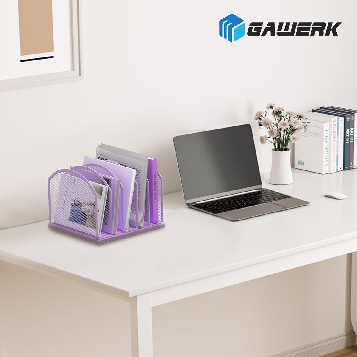 5-Section Vertical Desktop Organizer, 5-Section Mesh File Folder Stand Sorter for Office Home Classroom Organization