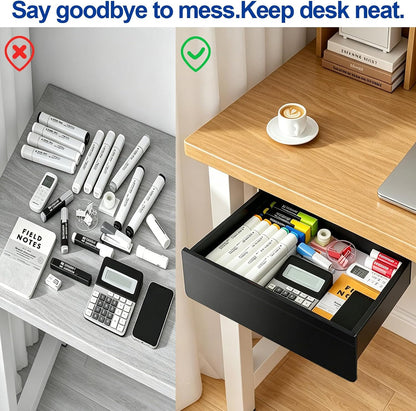 Under Desk Storage Drawer Organizer,3 Pack Self-Adhesive Slide Out Desk Drawers Under Table for Shelf,Office Supplies,Home,Large & Medium & Small,Black