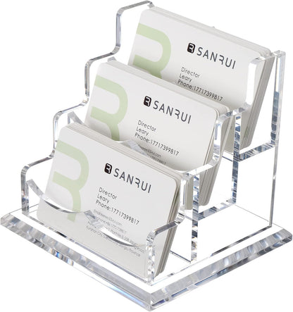 YUXUN Business Card Holder Display for Desk, Clear Acrylic Cards Organizer 3 Tier 3 Slots, Business Card Stand for Women Men, Multiple Business Card Display for Exhibition, Home, Office