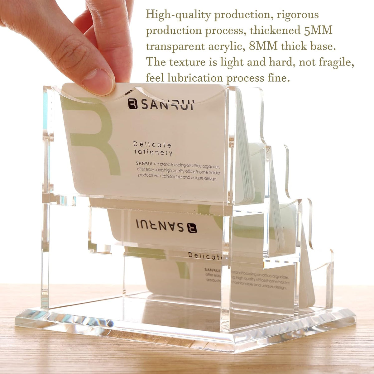 YUXUN Business Card Holder Display for Desk, Clear Acrylic Cards Organizer 3 Tier 3 Slots, Business Card Stand for Women Men, Multiple Business Card Display for Exhibition, Home, Office