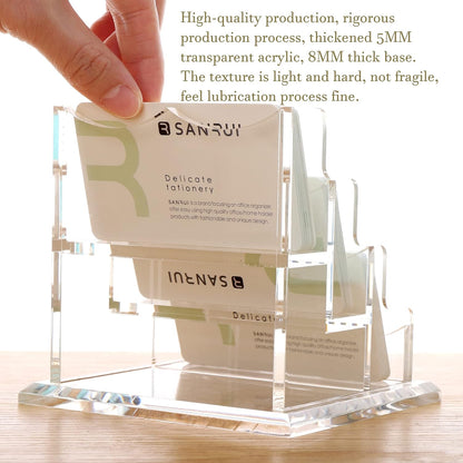 YUXUN Business Card Holder Display for Desk, Clear Acrylic Cards Organizer 3 Tier 3 Slots, Business Card Stand for Women Men, Multiple Business Card Display for Exhibition, Home, Office