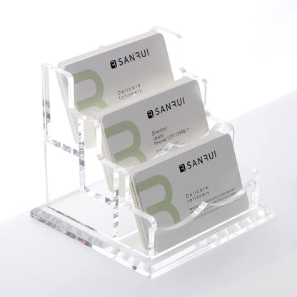 YUXUN Business Card Holder Display for Desk, Clear Acrylic Cards Organizer 3 Tier 3 Slots, Business Card Stand for Women Men, Multiple Business Card Display for Exhibition, Home, Office