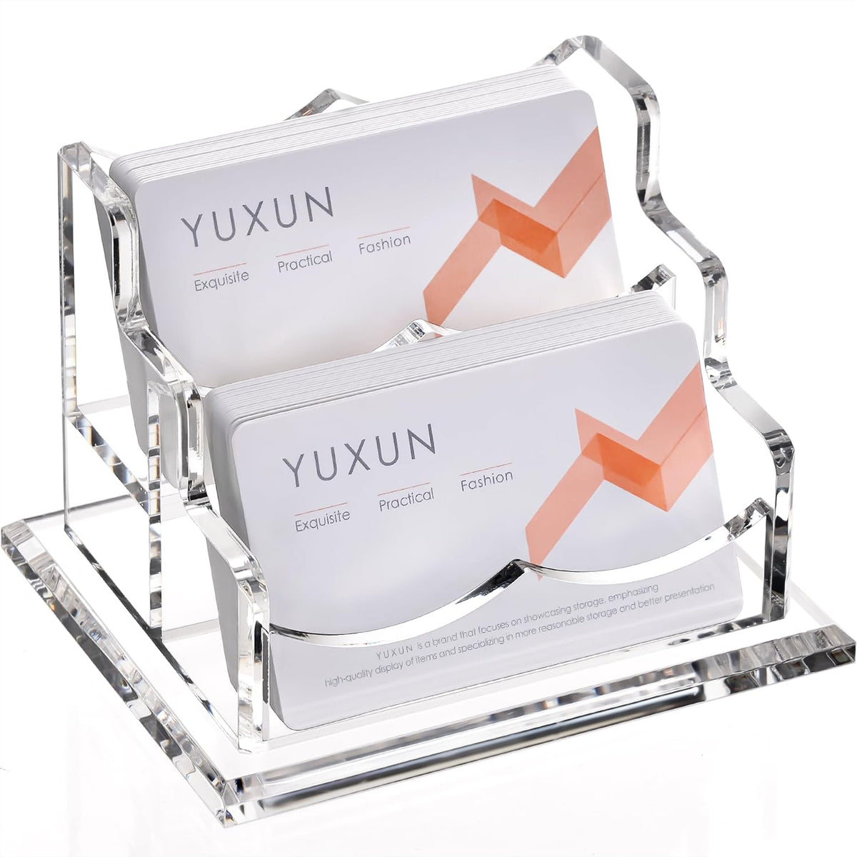 YUXUN Business Card Holder Display for Desk, Clear Acrylic Cards Organizer 3 Tier 3 Slots, Business Card Stand for Women Men, Multiple Business Card Display for Exhibition, Home, Office