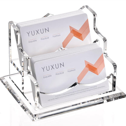 YUXUN Business Card Holder Display for Desk, Clear Acrylic Cards Organizer 3 Tier 3 Slots, Business Card Stand for Women Men, Multiple Business Card Display for Exhibition, Home, Office
