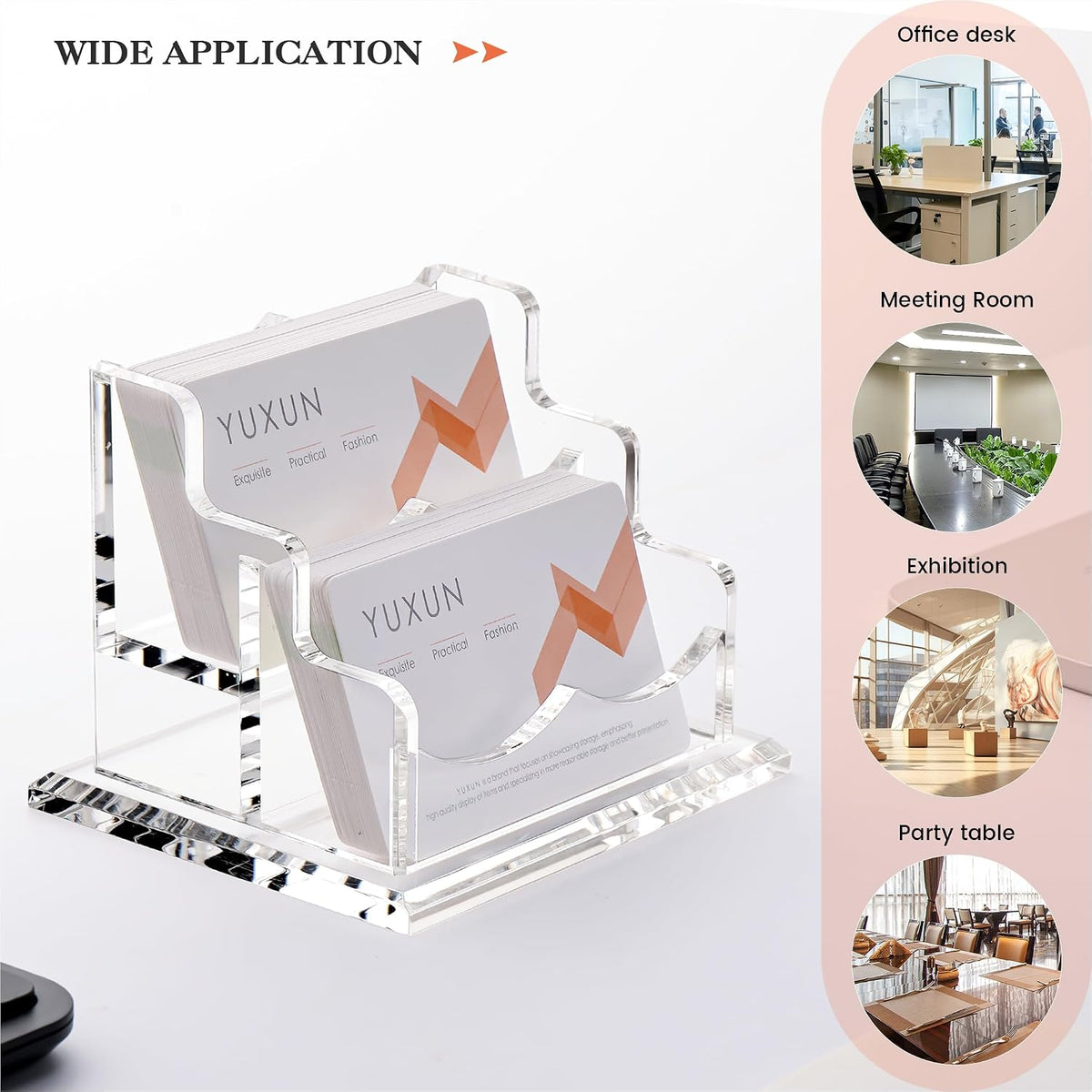 YUXUN Business Card Holder Display for Desk, Clear Acrylic Cards Organizer 3 Tier 3 Slots, Business Card Stand for Women Men, Multiple Business Card Display for Exhibition, Home, Office