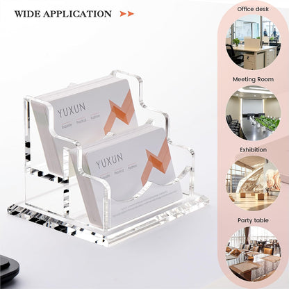 YUXUN Business Card Holder Display for Desk, Clear Acrylic Cards Organizer 3 Tier 3 Slots, Business Card Stand for Women Men, Multiple Business Card Display for Exhibition, Home, Office