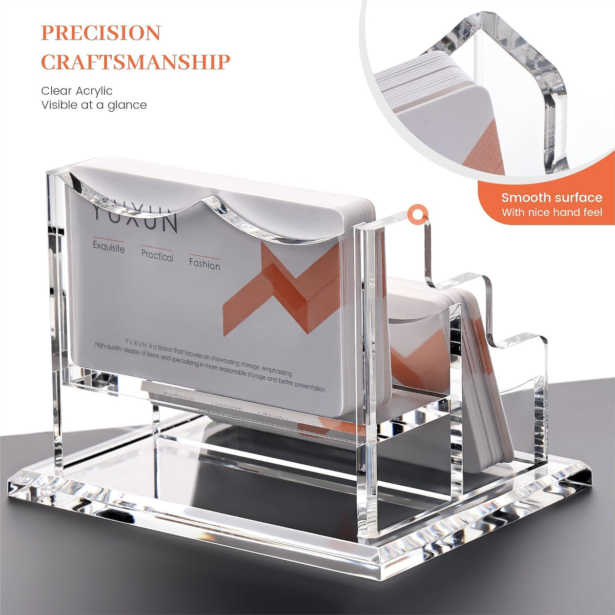 YUXUN Business Card Holder Display for Desk, Clear Acrylic Cards Organizer 3 Tier 3 Slots, Business Card Stand for Women Men, Multiple Business Card Display for Exhibition, Home, Office
