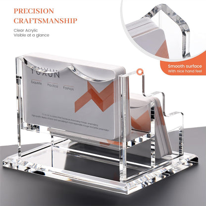 YUXUN Business Card Holder Display for Desk, Clear Acrylic Cards Organizer 3 Tier 3 Slots, Business Card Stand for Women Men, Multiple Business Card Display for Exhibition, Home, Office