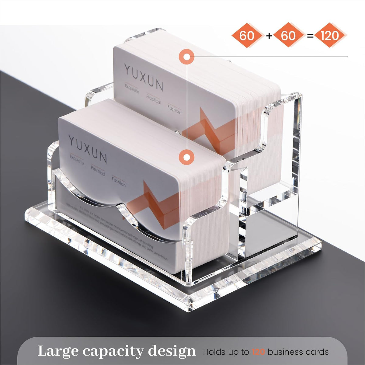 YUXUN Business Card Holder Display for Desk, Clear Acrylic Cards Organizer 3 Tier 3 Slots, Business Card Stand for Women Men, Multiple Business Card Display for Exhibition, Home, Office