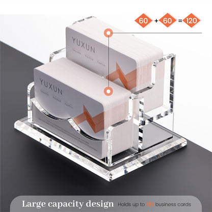 YUXUN Business Card Holder Display for Desk, Clear Acrylic Cards Organizer 3 Tier 3 Slots, Business Card Stand for Women Men, Multiple Business Card Display for Exhibition, Home, Office