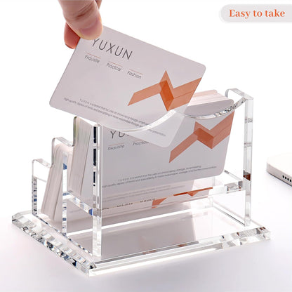 YUXUN Business Card Holder Display for Desk, Clear Acrylic Cards Organizer 3 Tier 3 Slots, Business Card Stand for Women Men, Multiple Business Card Display for Exhibition, Home, Office