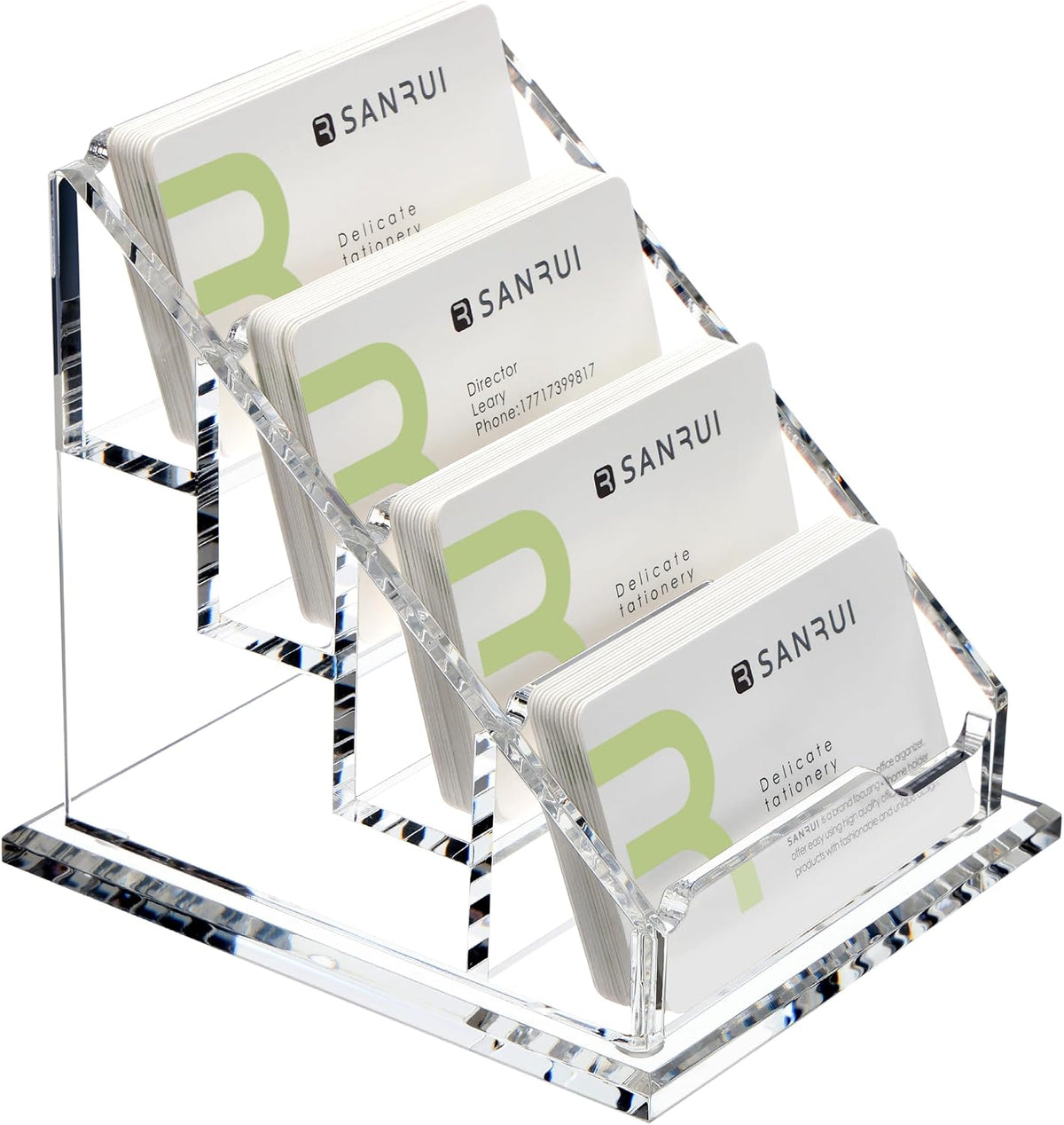 YUXUN Business Card Holder Display for Desk, Clear Acrylic Cards Organizer 3 Tier 3 Slots, Business Card Stand for Women Men, Multiple Business Card Display for Exhibition, Home, Office