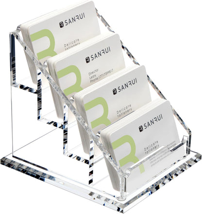 YUXUN Business Card Holder Display for Desk, Clear Acrylic Cards Organizer 3 Tier 3 Slots, Business Card Stand for Women Men, Multiple Business Card Display for Exhibition, Home, Office