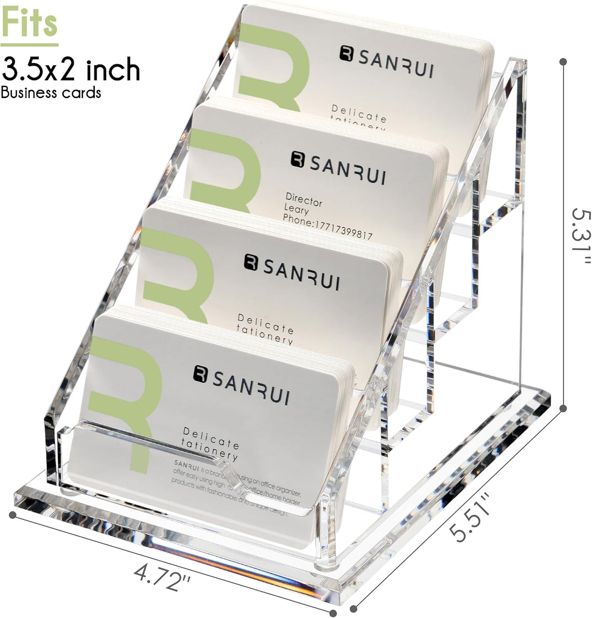 YUXUN Business Card Holder Display for Desk, Clear Acrylic Cards Organizer 3 Tier 3 Slots, Business Card Stand for Women Men, Multiple Business Card Display for Exhibition, Home, Office