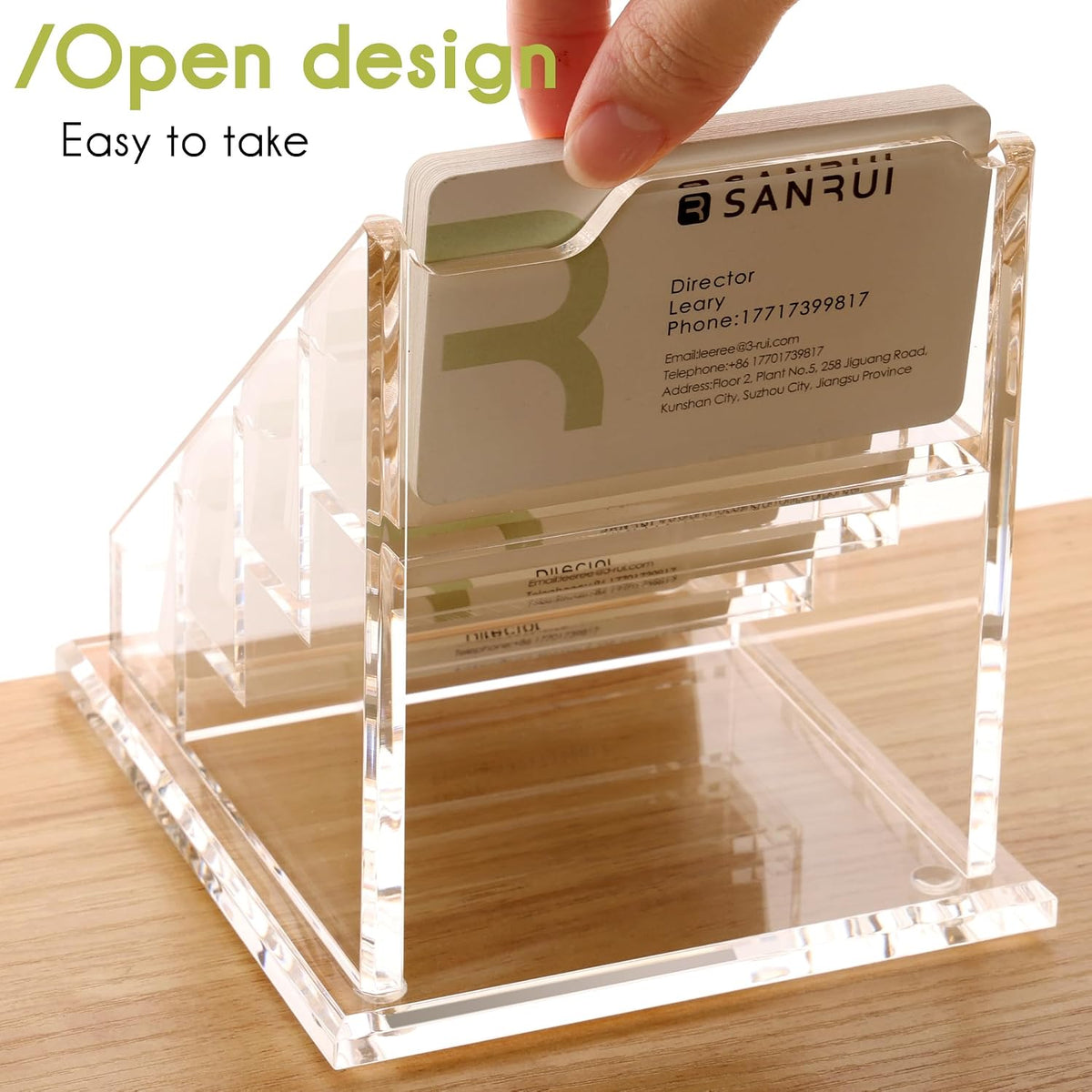 YUXUN Business Card Holder Display for Desk, Clear Acrylic Cards Organizer 3 Tier 3 Slots, Business Card Stand for Women Men, Multiple Business Card Display for Exhibition, Home, Office