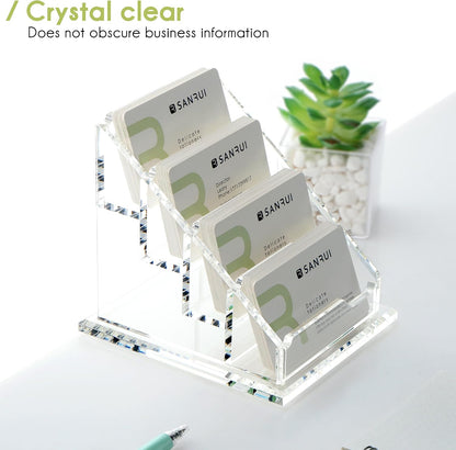 YUXUN Business Card Holder Display for Desk, Clear Acrylic Cards Organizer 3 Tier 3 Slots, Business Card Stand for Women Men, Multiple Business Card Display for Exhibition, Home, Office