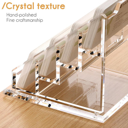 YUXUN Business Card Holder Display for Desk, Clear Acrylic Cards Organizer 3 Tier 3 Slots, Business Card Stand for Women Men, Multiple Business Card Display for Exhibition, Home, Office
