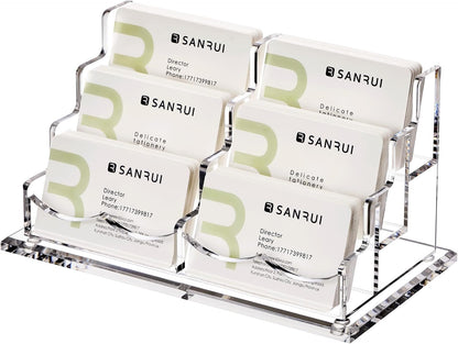 YUXUN Business Card Holder Display for Desk, Clear Acrylic Cards Organizer 3 Tier 3 Slots, Business Card Stand for Women Men, Multiple Business Card Display for Exhibition, Home, Office