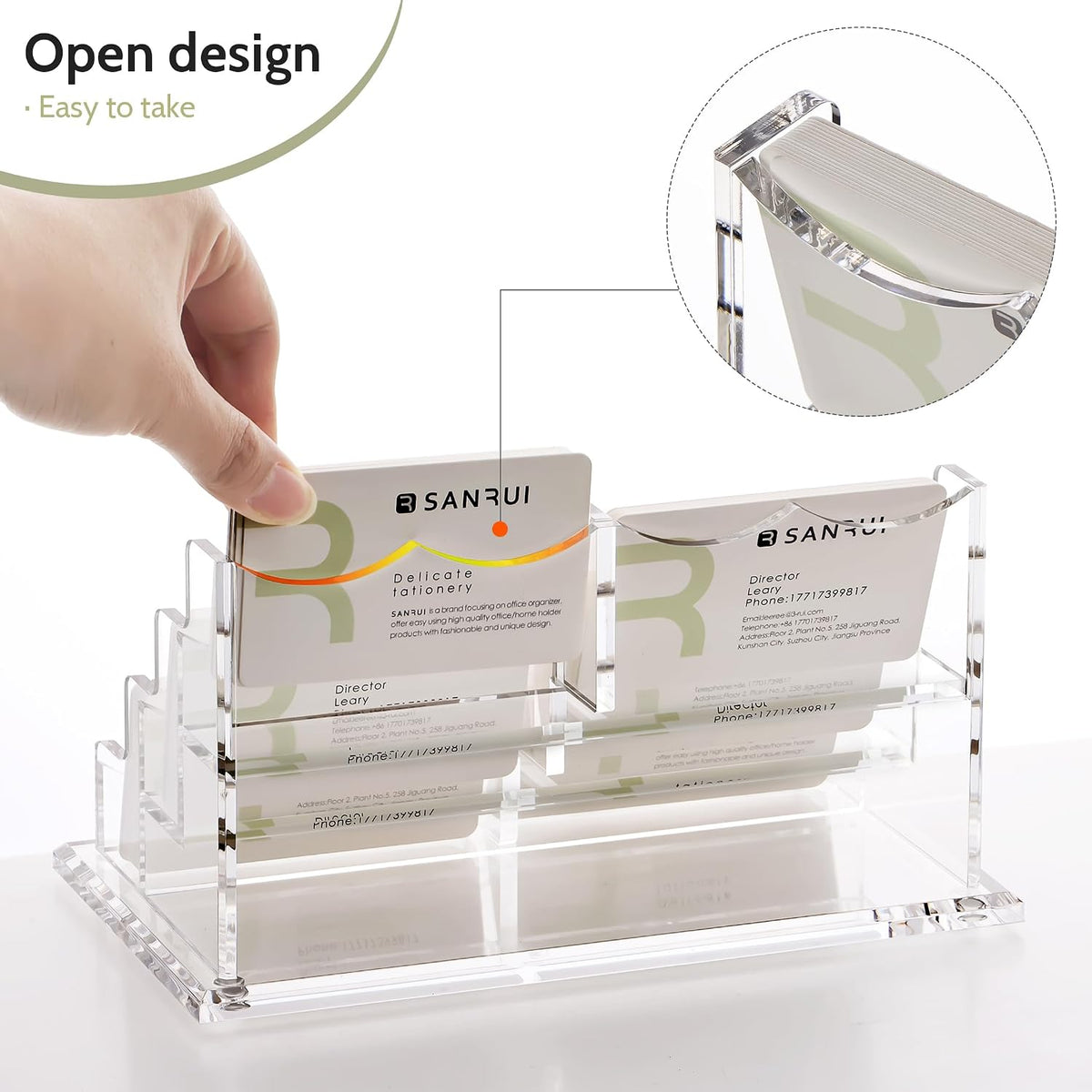 YUXUN Business Card Holder Display for Desk, Clear Acrylic Cards Organizer 3 Tier 3 Slots, Business Card Stand for Women Men, Multiple Business Card Display for Exhibition, Home, Office