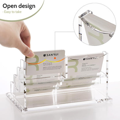 YUXUN Business Card Holder Display for Desk, Clear Acrylic Cards Organizer 3 Tier 3 Slots, Business Card Stand for Women Men, Multiple Business Card Display for Exhibition, Home, Office