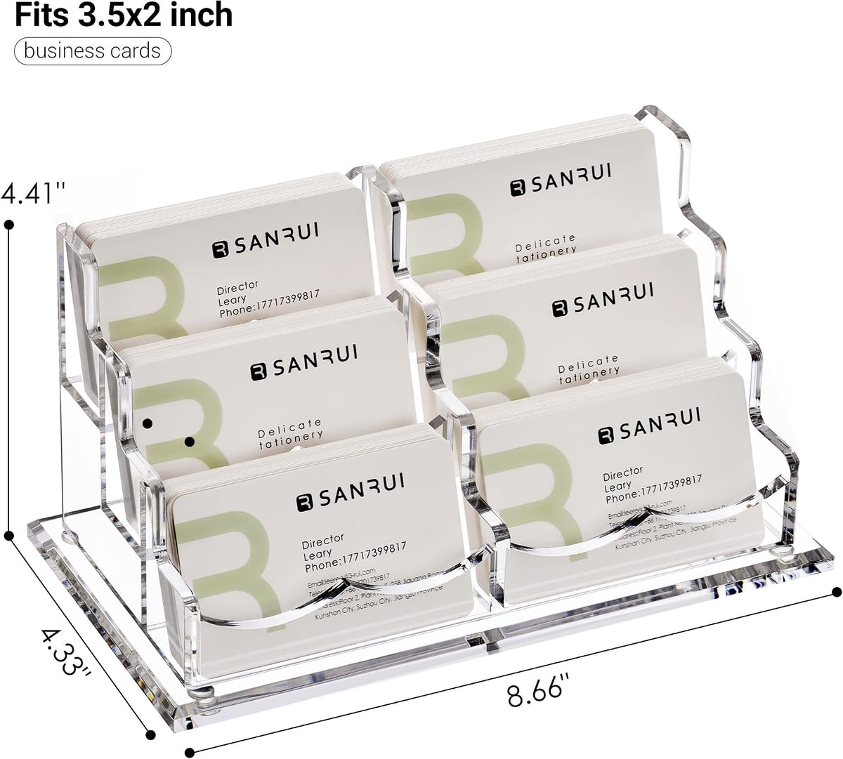 YUXUN Business Card Holder Display for Desk, Clear Acrylic Cards Organizer 3 Tier 3 Slots, Business Card Stand for Women Men, Multiple Business Card Display for Exhibition, Home, Office