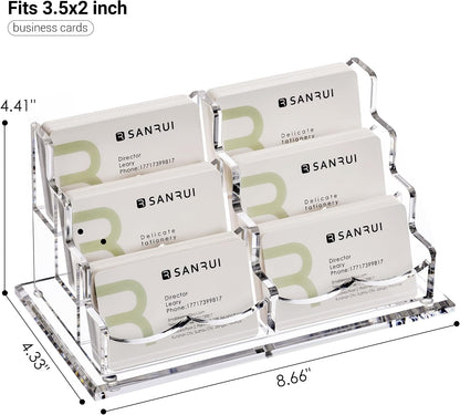 YUXUN Business Card Holder Display for Desk, Clear Acrylic Cards Organizer 3 Tier 3 Slots, Business Card Stand for Women Men, Multiple Business Card Display for Exhibition, Home, Office