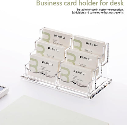 YUXUN Business Card Holder Display for Desk, Clear Acrylic Cards Organizer 3 Tier 3 Slots, Business Card Stand for Women Men, Multiple Business Card Display for Exhibition, Home, Office