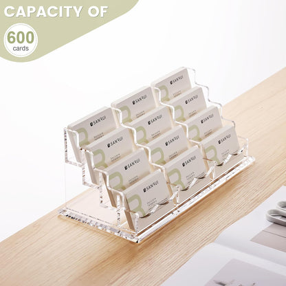 YUXUN Business Card Holder Display for Desk, Clear Acrylic Cards Organizer 3 Tier 3 Slots, Business Card Stand for Women Men, Multiple Business Card Display for Exhibition, Home, Office