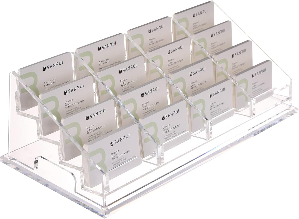 YUXUN Business Card Holder Display for Desk, Clear Acrylic Cards Organizer 3 Tier 3 Slots, Business Card Stand for Women Men, Multiple Business Card Display for Exhibition, Home, Office