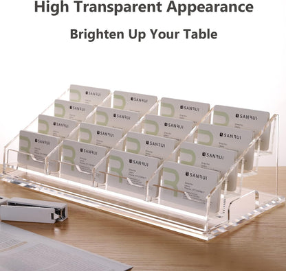 YUXUN Business Card Holder Display for Desk, Clear Acrylic Cards Organizer 3 Tier 3 Slots, Business Card Stand for Women Men, Multiple Business Card Display for Exhibition, Home, Office