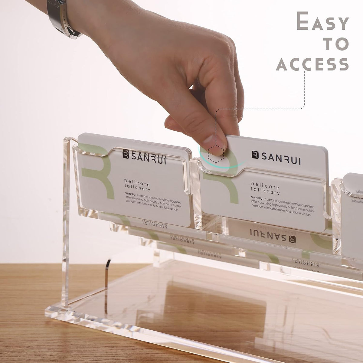 YUXUN Business Card Holder Display for Desk, Clear Acrylic Cards Organizer 3 Tier 3 Slots, Business Card Stand for Women Men, Multiple Business Card Display for Exhibition, Home, Office