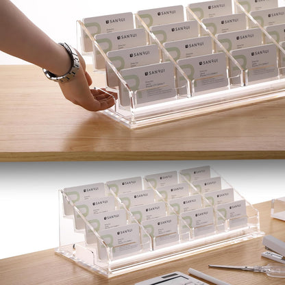 YUXUN Business Card Holder Display for Desk, Clear Acrylic Cards Organizer 3 Tier 3 Slots, Business Card Stand for Women Men, Multiple Business Card Display for Exhibition, Home, Office