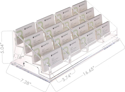 YUXUN Business Card Holder Display for Desk, Clear Acrylic Cards Organizer 3 Tier 3 Slots, Business Card Stand for Women Men, Multiple Business Card Display for Exhibition, Home, Office