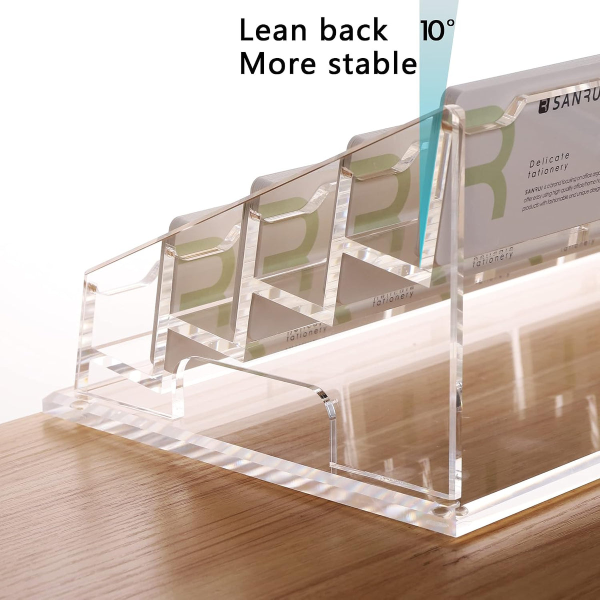 YUXUN Business Card Holder Display for Desk, Clear Acrylic Cards Organizer 3 Tier 3 Slots, Business Card Stand for Women Men, Multiple Business Card Display for Exhibition, Home, Office