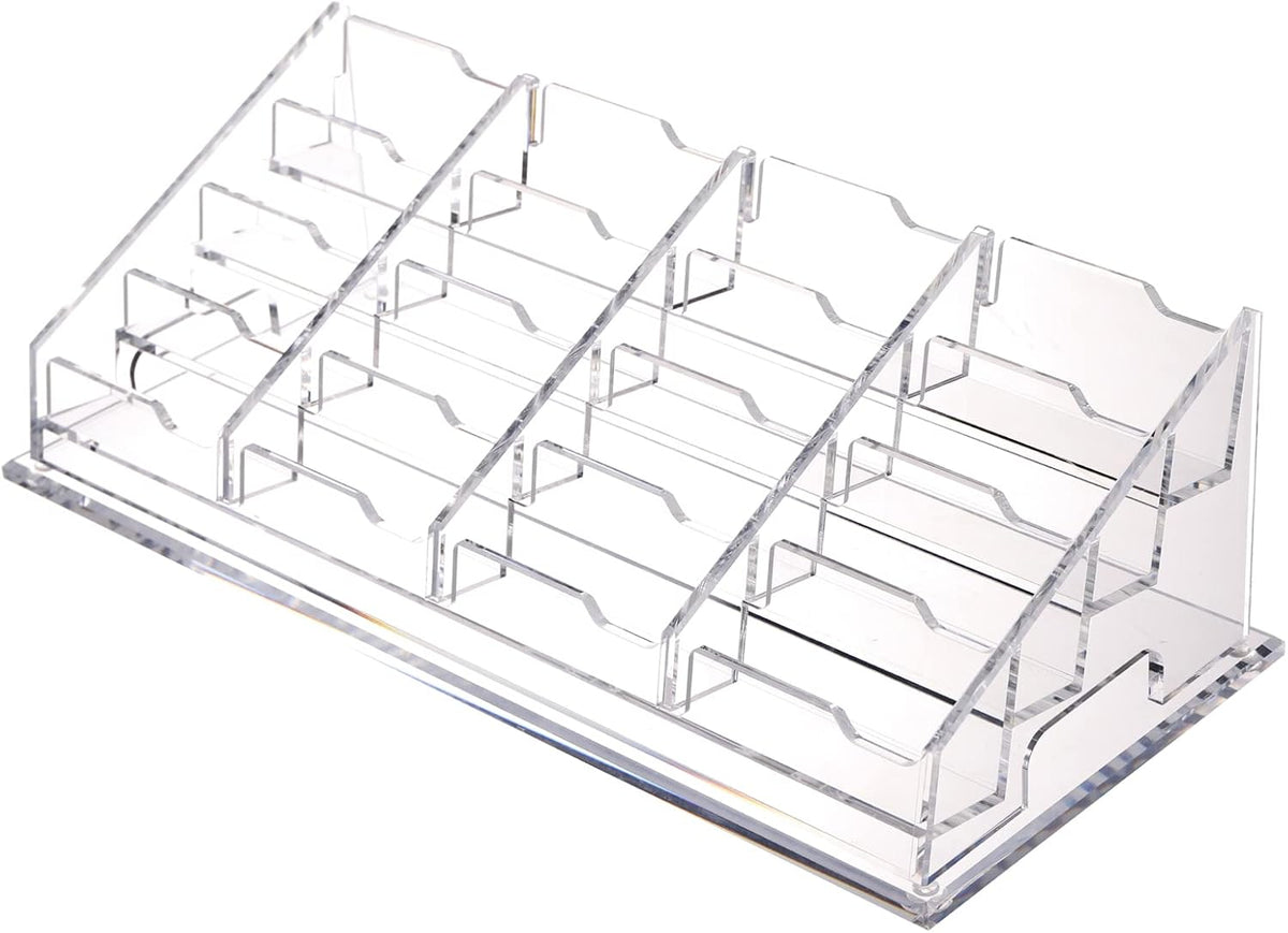 YUXUN Business Card Holder Display for Desk, Clear Acrylic Cards Organizer 3 Tier 3 Slots, Business Card Stand for Women Men, Multiple Business Card Display for Exhibition, Home, Office