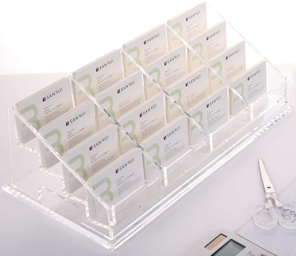 YUXUN Business Card Holder Display for Desk, Clear Acrylic Cards Organizer 3 Tier 3 Slots, Business Card Stand for Women Men, Multiple Business Card Display for Exhibition, Home, Office