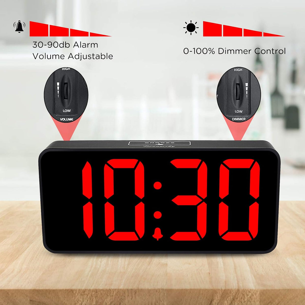 Large Digital Alarm Clock Big Number for Seniors/Visually Impaired