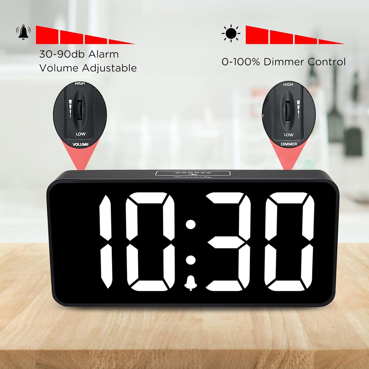 Large Digital Alarm Clock Big Number for Seniors/Visually Impaired