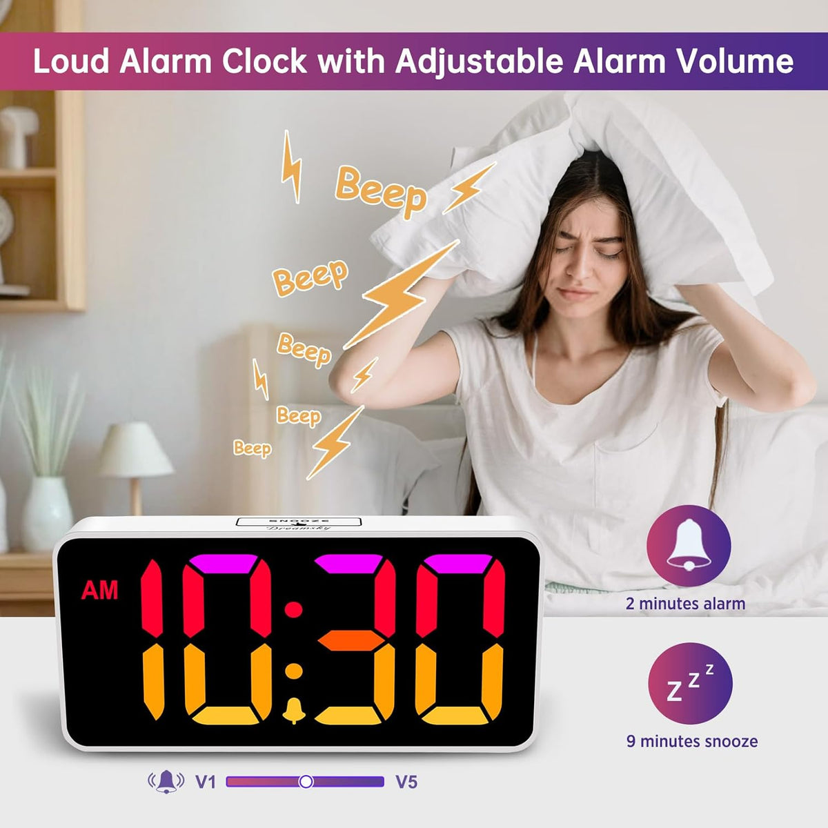 Large Digital Alarm Clock Big Number for Seniors/Visually Impaired