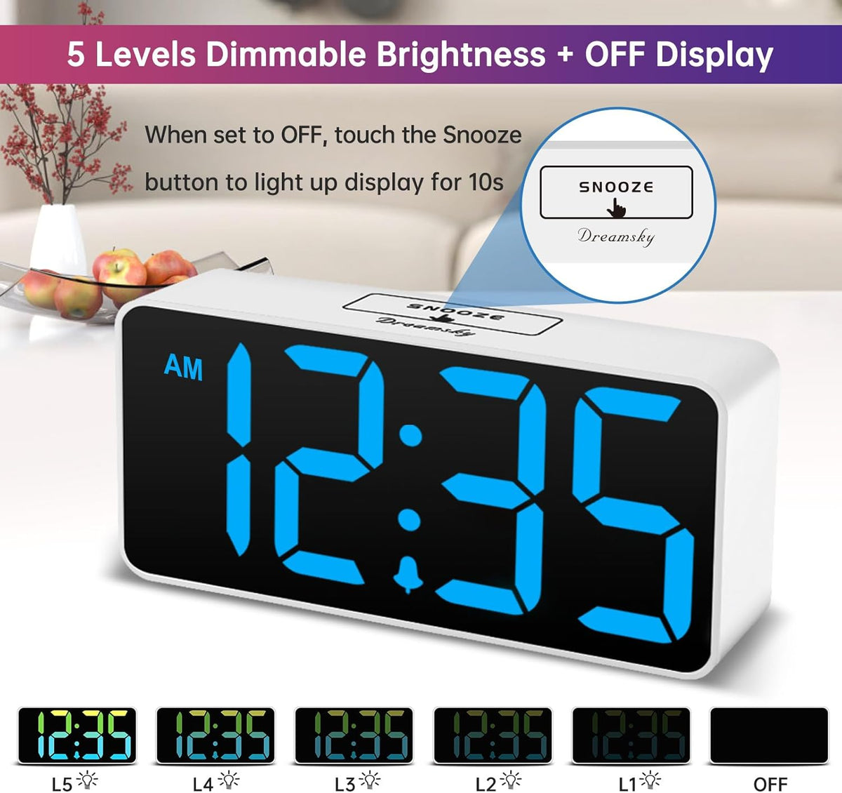 Large Digital Alarm Clock Big Number for Seniors/Visually Impaired