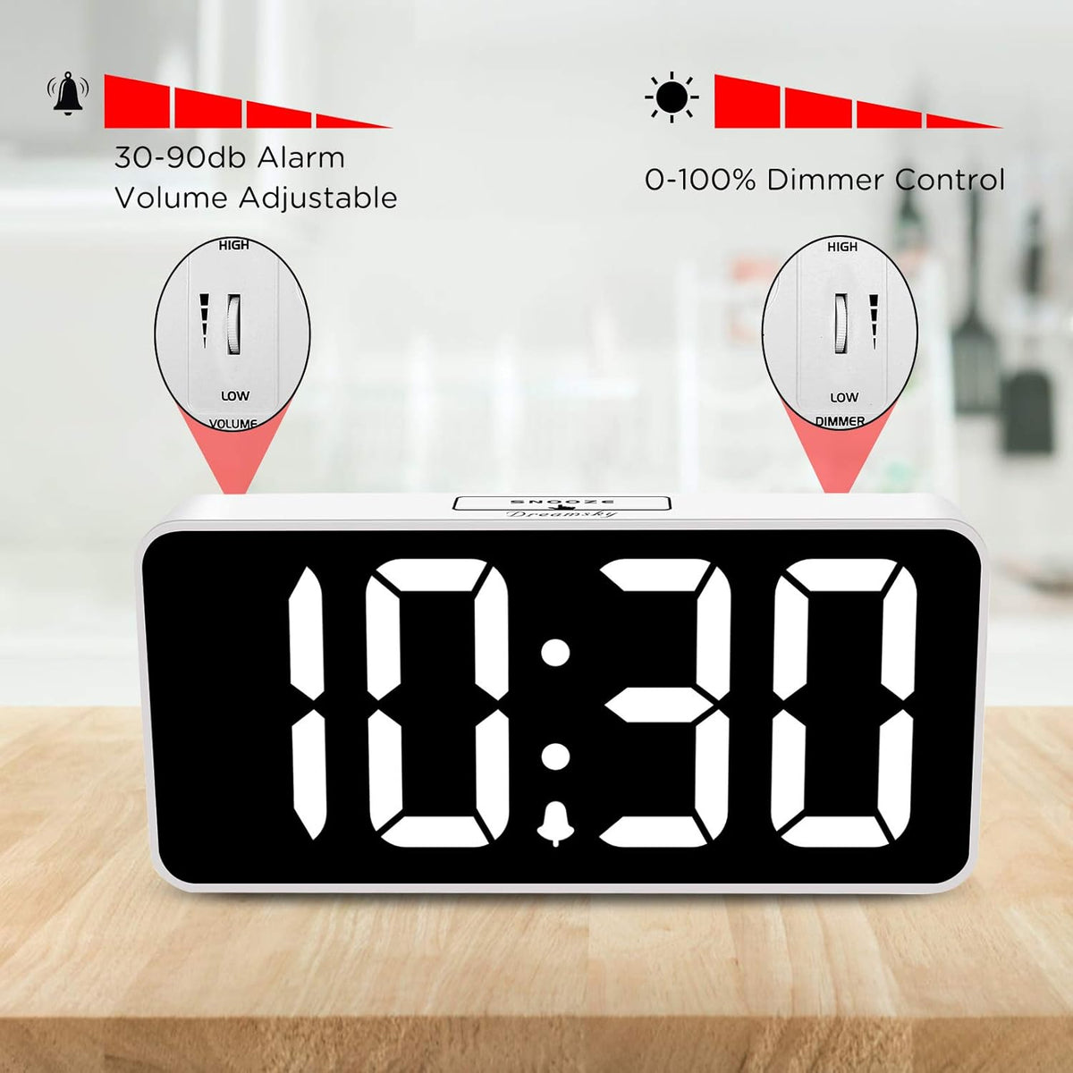 Large Digital Alarm Clock Big Number for Seniors/Visually Impaired