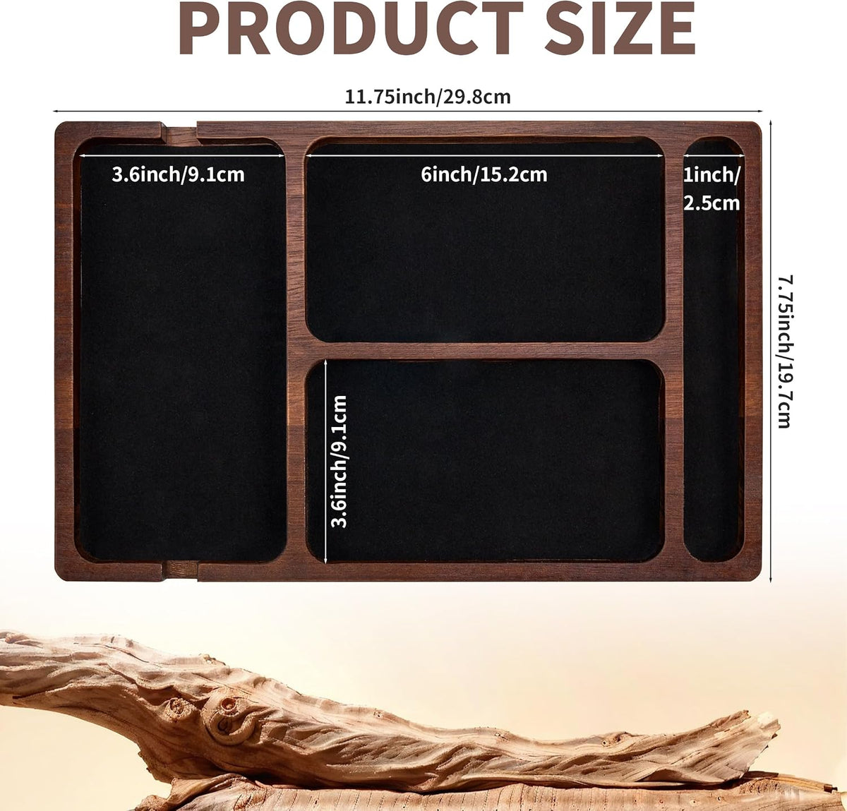 Valet Tray, Acacia Wood & Leather Surface with Charging Port