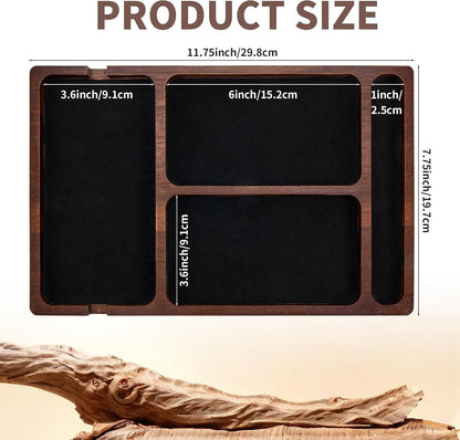 Valet Tray, Acacia Wood & Leather Surface with Charging Port