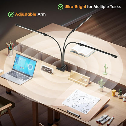 3-Head LED Desk Lamp with Clamp, Eye-Caring Clip on Lights