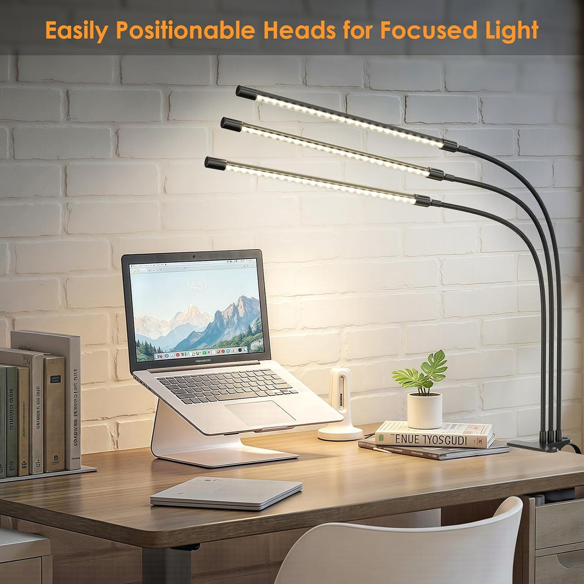 3-Head LED Desk Lamp with Clamp, Eye-Caring Clip on Lights