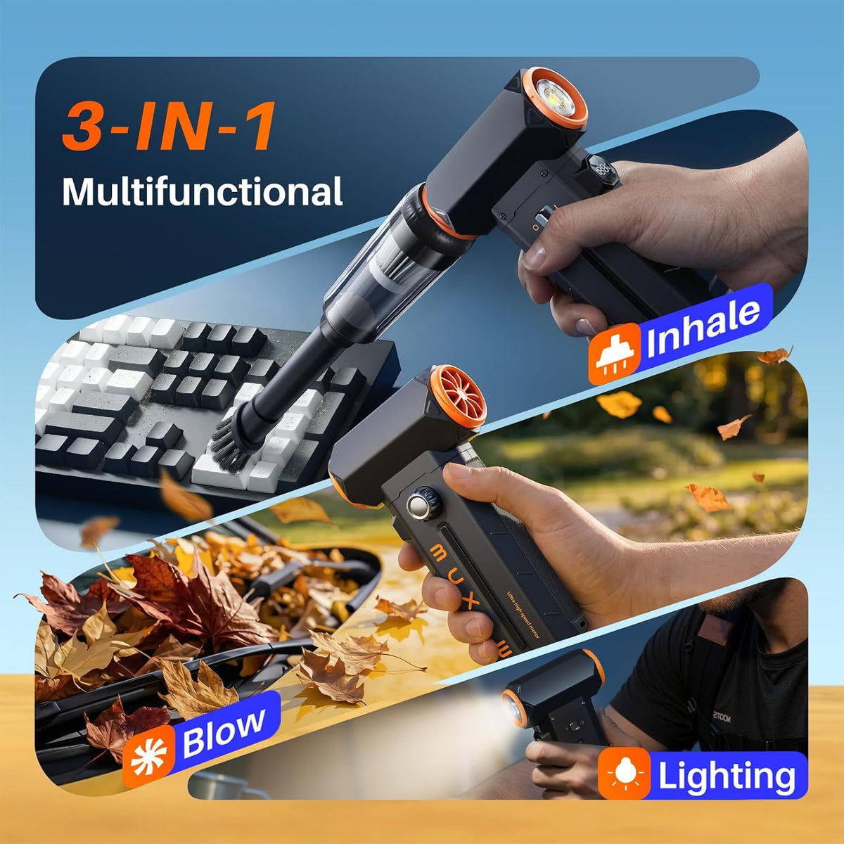 Compressed Air Duster & Vacuum 2-in-1, Electric Air Blower