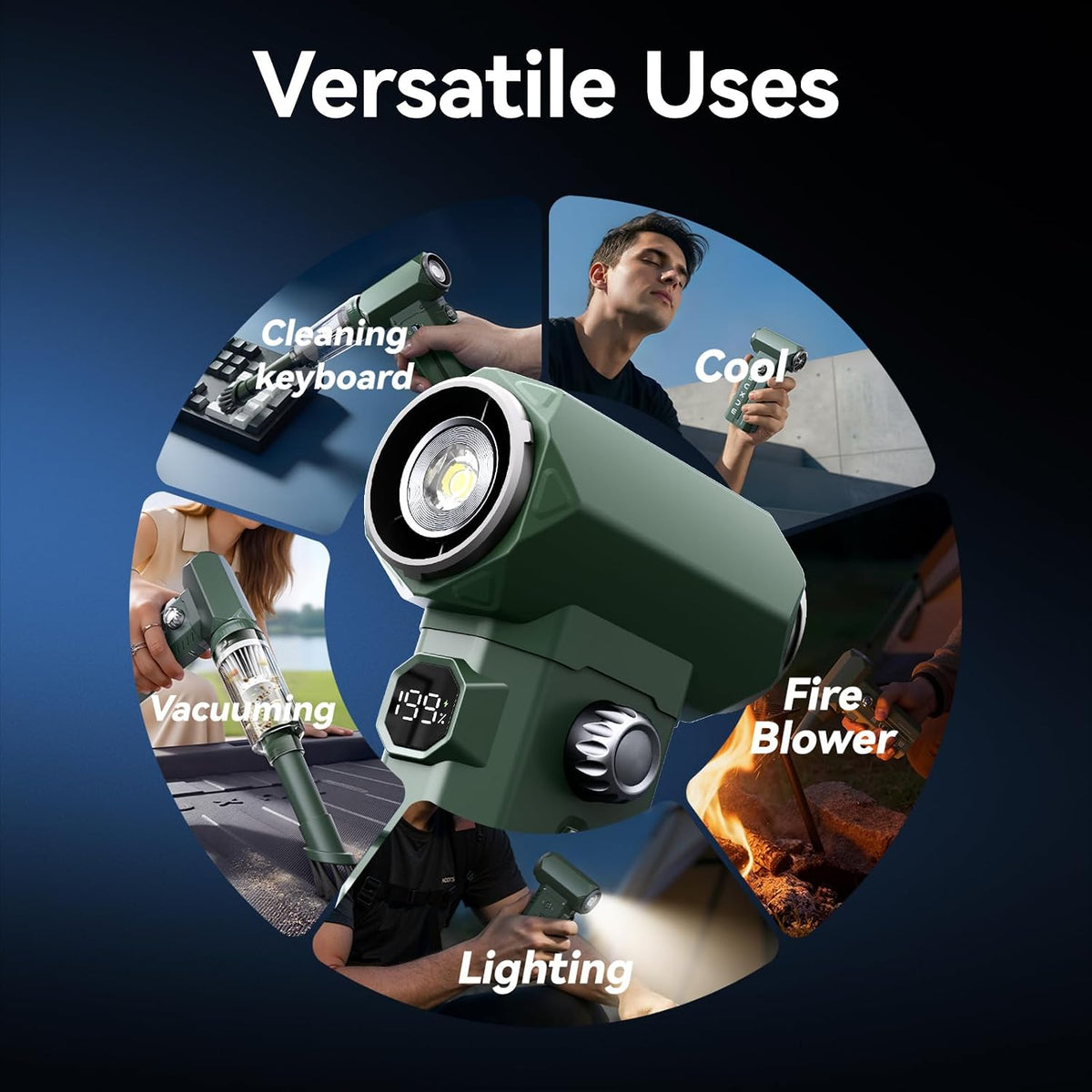 Compressed Air Duster & Vacuum 2-in-1, Electric Air Blower
