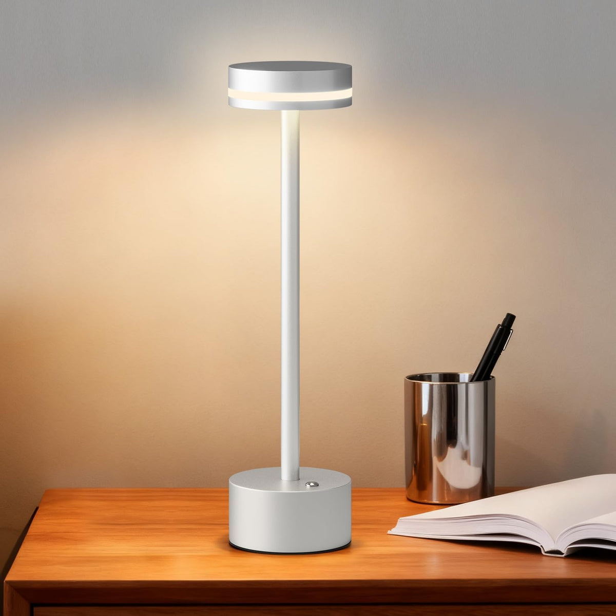 Rechargeable Cordless Table Lamp Silver Touch Control Dimmable