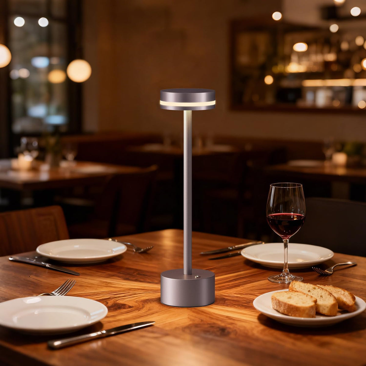 Rechargeable Cordless Table Lamp Silver Touch Control Dimmable