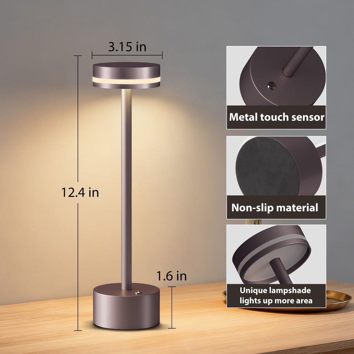 Rechargeable Cordless Table Lamp Silver Touch Control Dimmable